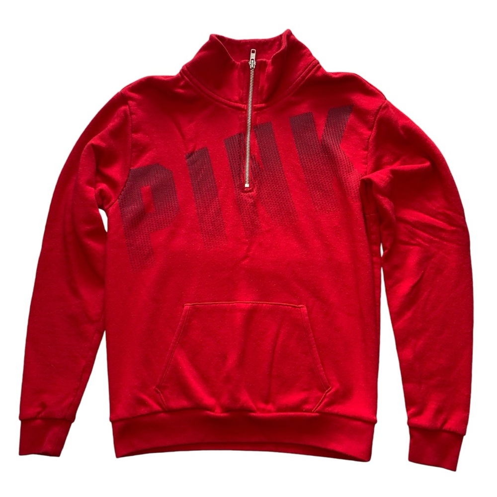 VICTORIA'S SECRET PINK PERFECT HALF-ZIP MOCK NECK RED SWEATSHIRT PULLOVER XS